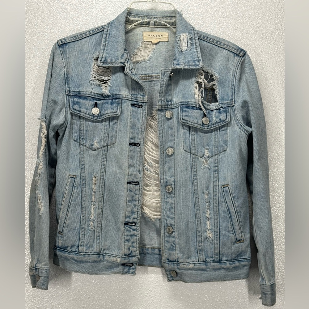 PacSun Heavily Distressed Jean Jacket XS Light Wash